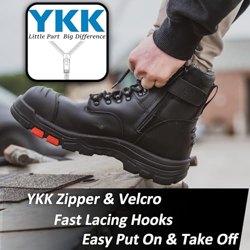 Roslyn Composite Toe Side Zip Work Boots for Men, 7'' Lightweight Comp Toe Cap YKK Zipper Non-slip Rubber ASTM F2413-18 EH Safety Boot, Comfortable Wide Ankle Support Boots (CP232Z-245Z)3