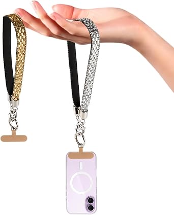 2 Pack Bling Rhinestone Phone Lanyard Wrist Strap with Pads Luxury Crystal Hand Wristlet Chain for Women Girls