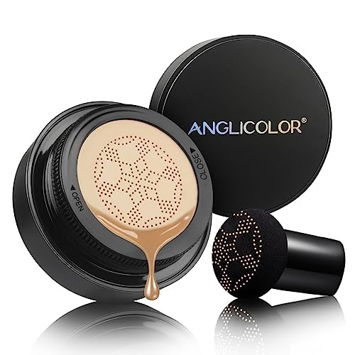 Anglicolor Mushroom Head Air Cushion Foundation,Full Coverage Foundation,Face Makeup Foundation Long Lasting,CC Cream Makeup Base Primer Even Skin Tone (#04 Buff Beige, 30ml)