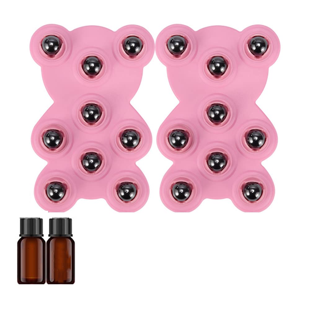 2Pcs Roller Ball Rękawica Do Masażu Ciała Dziewięć Koralików Masażer Z Olejem Eterycznym Łagodzenie Bólu Relax Masażer Dredging Masowanie Brzucha łydka Brzucha,Pink,Magnetic Beads