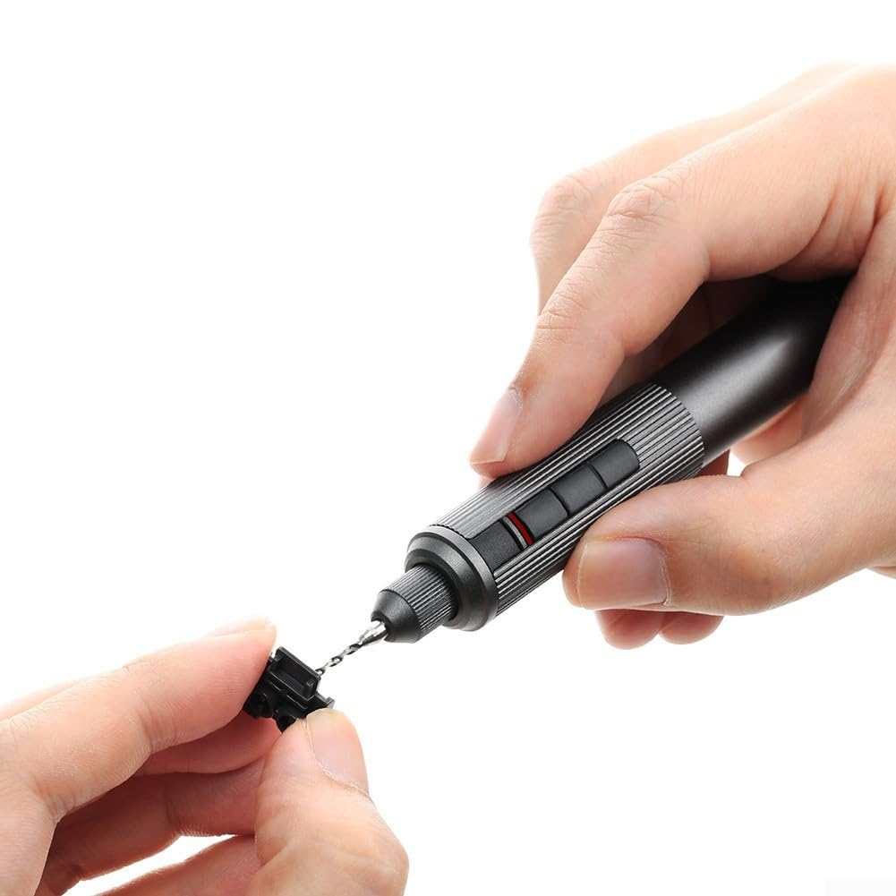 Trapano elettrico di precisione e smerigliatrice con mandrino magnetico a sgancio rapido, leggero in lega di alluminio, trapano a batteria USB-C per modellismo e lavorazione fine, mandrino 0,3 (grigio