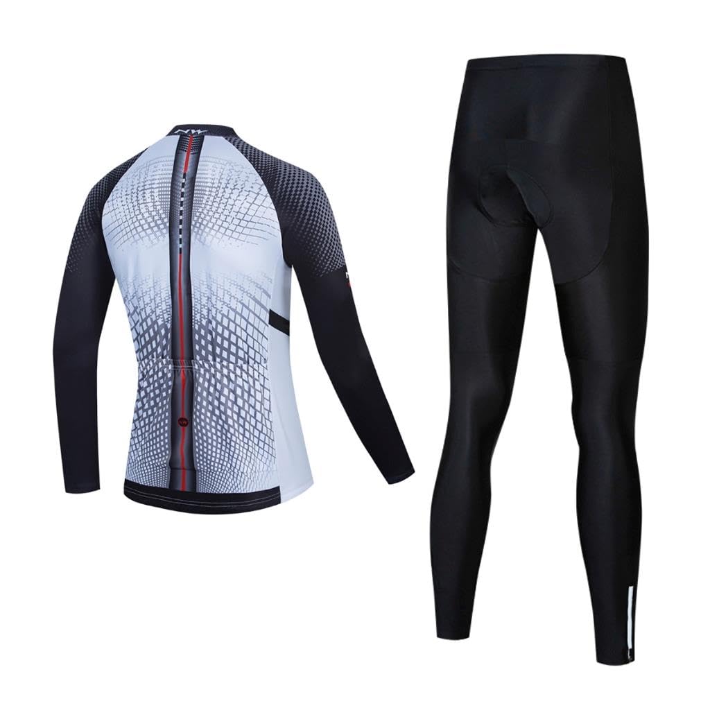 Abbigliamento Ciclismo Set Maglia da Ciclismo invernale Tuta Ciclismo Completo da Uomo,Maglia Manica Lunga, 20D Gel Imbottiti Strisce Riflettenti, Traspiranti, Ad Asciugatura Aapida per Bici/MTB