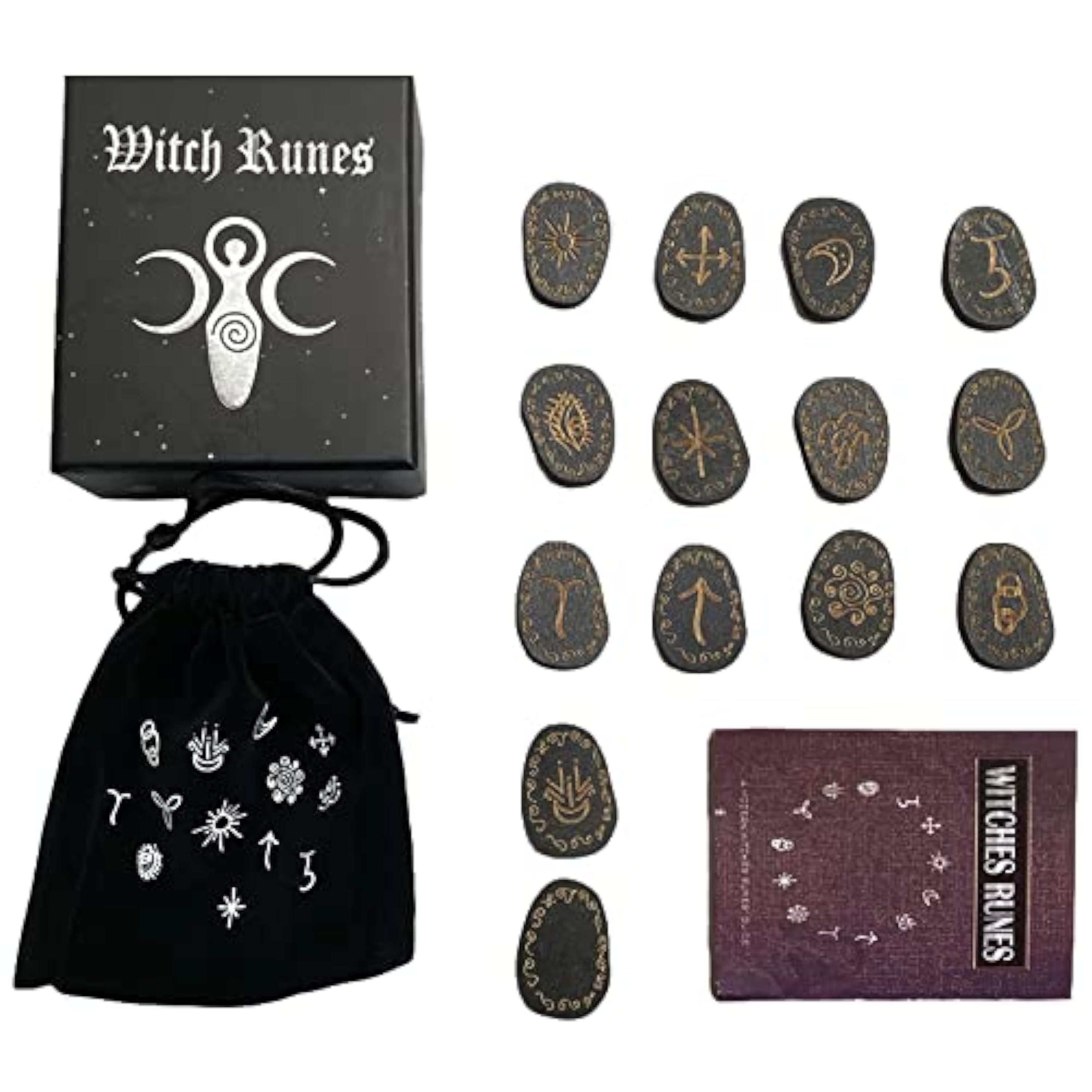 ANUFER 13 Piezas Alfabeto de Madera Grabado Bruja Runes Conjunto Mágico con Bolsa de Terciopelo y Guía