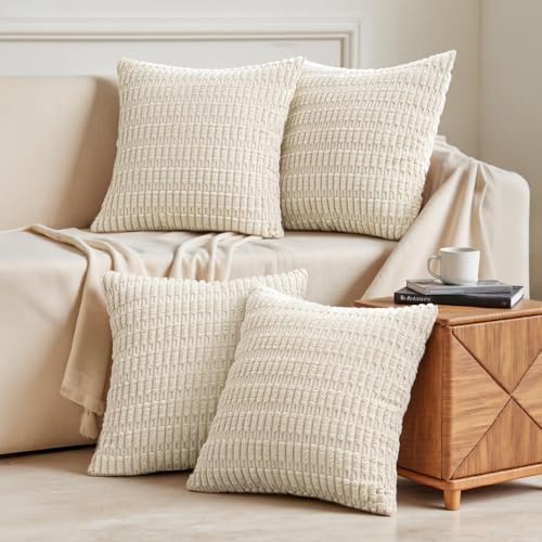 La mejor comparación de Cojin blanco . 46 Garselay Fundas de Almohada Decorativas de Pana Suave y Cuadrado, Fundas de Almohada de Primavera para sofá, Recámara, Silla, Coche, 18 x 18 Pulgadas, Paquete de 4 (lechoso)