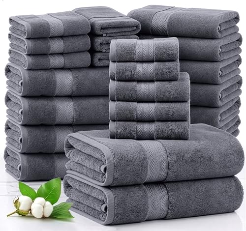 LANE LINEN 100% Cotton Bath Towels Set - 24 PCs - Durable, Quick Dry, Super Soft & Highly Absorbent...