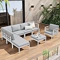 Pellebant 8 Pieces Aluminum Patio Furniture Set with Cushions, Patio Conversation Set with Ottomans, Patio Sectional Furniture Set, Patio Sofa and Outdoor Sofa for Garden, Lawns, Porches, Light Gray