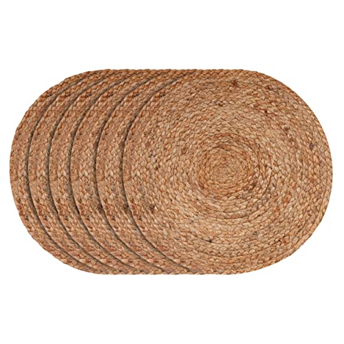 HOMEMONDE Set mit 6 handgeflochtenen Jute-Tischsets, rund, hitzebeständig, natürliche Farbe, 38,1 cm Cover
