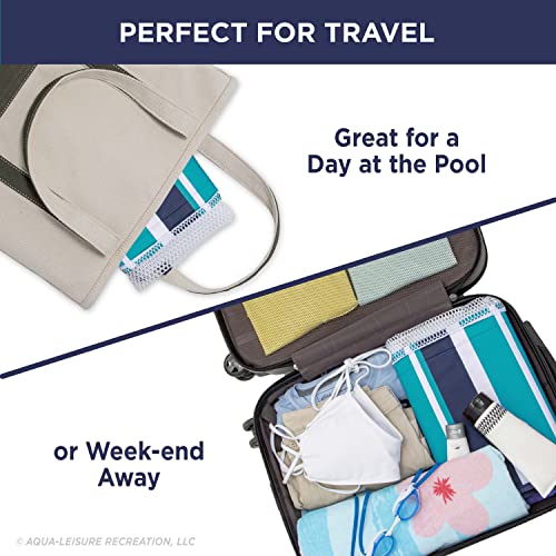 Image of Aqua Original 4-in-1 Monterey Hammock XL Pool Float & Water Hammock - Multi-Purpose, Inflatable Pool Floats for Adults - Patented Thick, Non-Stick PVC Material - Teal /Navy Stripe