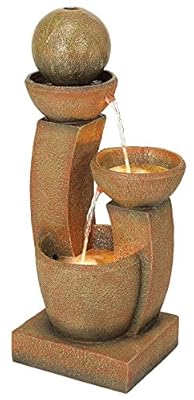 Curved Columns 31" High Large Modern Zen Indoor Outdoor Decor Faux Stone Floor Fountain with Light LED Standing Waterfall Bowl Water Feature for Outside Garden Patio Yard Backyard - John Timberland