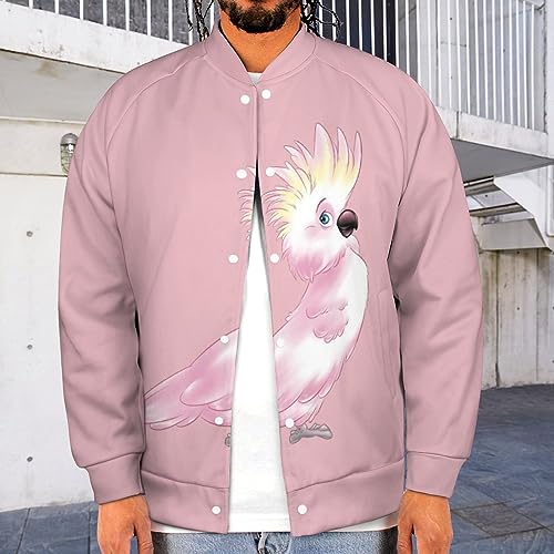 Pink Cockatoo Parrot Men‘s Baseball Jacket Long Sleeve Casual Coat Bomber Jacket Unisex Streetwear2