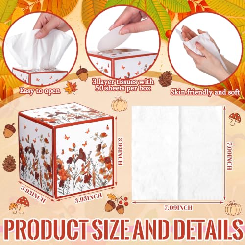 Image of Fourluoo 12 Pack Fall Flowers Facial Tissues Cube Face Boxes 600 Sheets 3 Ply Small Square Tissues Bulk for Car Bedroom Supplies