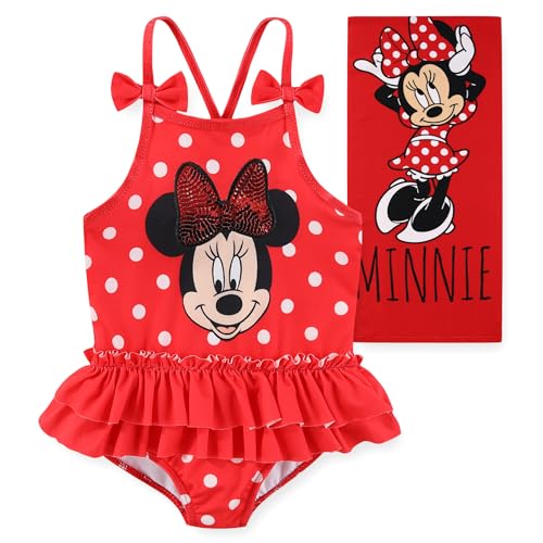 Disney Minnie Mouse Girls UPF 50+ Towel & Bathing Suit 2 Piece Set for Toddlers
