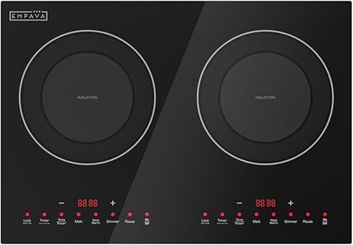 Empava Placa de cocción de inducción dobledoble, 2 quemadores, parte superior de vidrio plano a prueba de roturas, 18 niveles de 120 F a 460 F, 3