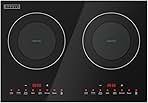 Empava Double/Dual Induction Cooktop 2 Burner, Shatter-proof Flat Glass Top, 18 Levels from 120°F to 460°F, 3 Preset Mode, Bulit-in/Countertop, 110~120 Volt Plug in Electric Stove for Kitchen, RV
