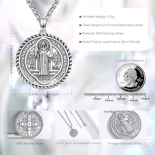925 Sterling Silver St Michael/St Christopher/St Benedict/Virgin Mary Miraculous Medal Necklace for men Women Archangel Protection Amulet Pendant Catholic Medallions Jewelry with Gift Box4