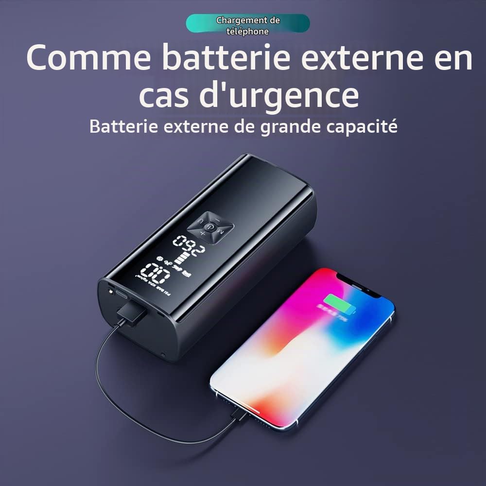 Gonfleur Pneus Voiture 8000mAh Pompe a Velo Electrique 30cm Tube Gonflable pour Voiture Moto Vélo Basketball Football Mini Compresseur à Air Portatif 5 Modes 150psi, 4 Gonflage Aiguille