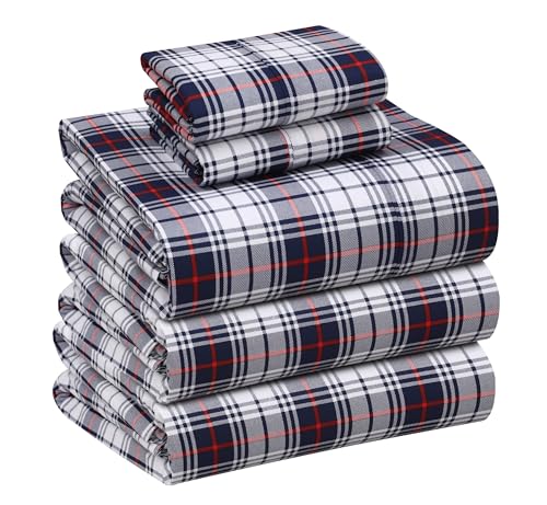 Image of RUVANTI 100% Cotton Percale Sheets Split King Size, Prussian | Crisp Cooling, Deep Pocket 16 inch, Soft Breathable & Durable, Hotel-Style, 5 Piece Set