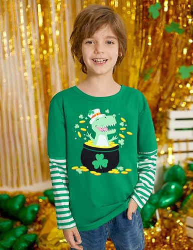 Boys St Patricks Day Shirt Toddler Girls Kids Lucky Clover Shamrock T-Shirt Dinosaur Stripped Long Sleeve Tops2
