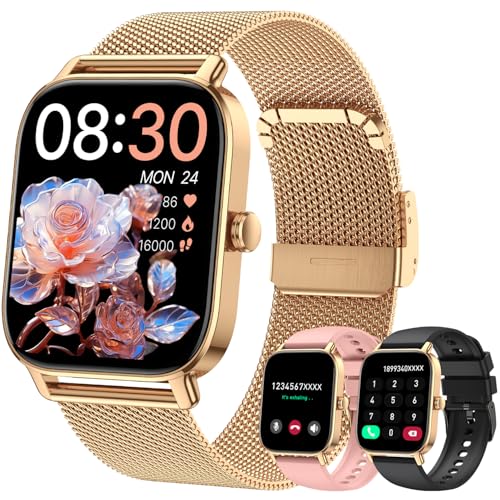 Smart Watch For Women Android/iPhone: Fitness Trackers Smartwatch 1.85' Bluetooth Calls Answer/Make IP68 Waterproof Womens Watches Activity Pedometer Heart Rate Monitor 130+ Sports Model 3 Bands
