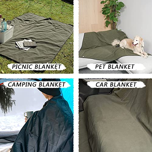 ACUSHLA wasserdichte Fleecedecke, Campingdecke für kaltes Wetter, Outdoor, Strand, Picknick, Stadion, Fußball, Auto, isoliert, Winddicht, sandfest und maschinenwaschbar, 145 x 200 cm, Armeegrün