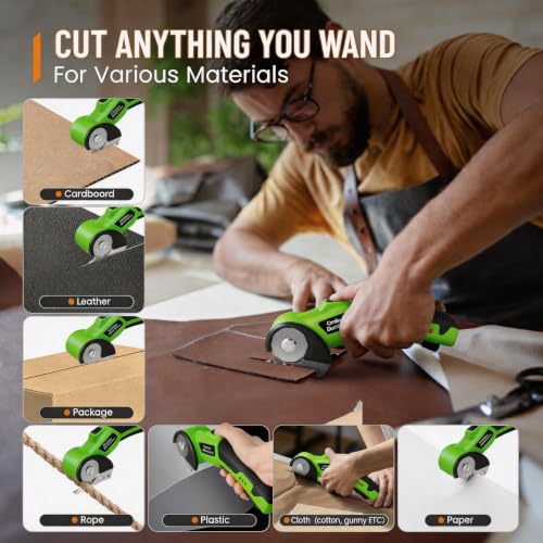 Image of Electric Scissors, Cardboard Cutter, With LED Light, High-Efficiency Brushless Motor, 2000mAh Battery, Tungsten Steel Blade, Suitable for Cloth, Cardboard, Carpet Wire Rope Cutters Green