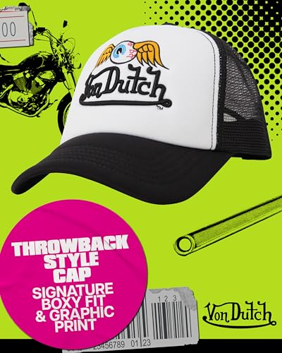 Image of Von Dutch Monogram Trucker Cap - Retro Snapback Cap for Men and Women - Adjustable Snap Fit Panel, Mesh Rear, Curved Bill