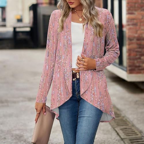 Draped Cardigan for Women Trendy Sequins Print Open Front Loose Long Sleeve 2025 Fall Casual Lightweight Kimono Jackets3
