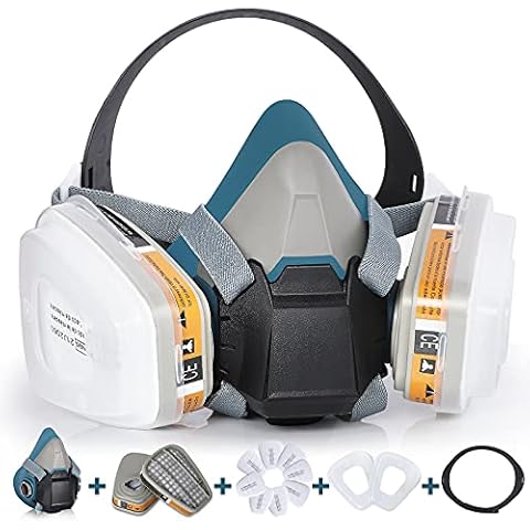 ANUNU Painting Respirator, Half Facepiece with Filter for Dust, Welding, Spraying, Epoxy Resin, Chemical Gas, Formaldehyde, Sanding, Polishing and Other Work Cover