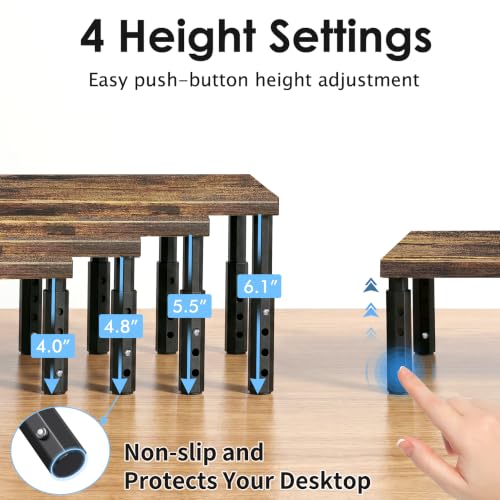Image of ECOLOVI Adjustable Wood Computer Monitor Stand Riser, Office Desk Organizer and Accessories for Monitor, Laptop, PC, Printer, Office Desk Accessories Workspace Organizer for Home Office Supplies, Brown