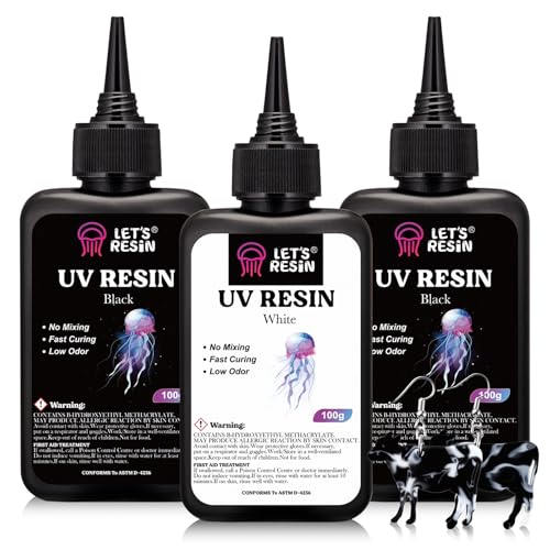 LETS RESIN Colored UV Resin 300g Large Capacity White& Black UV Resin Dark Odorless & Low Shrinkage UV Color Resin for Crafts Jewelry Making Colored Resin Casting and Coating