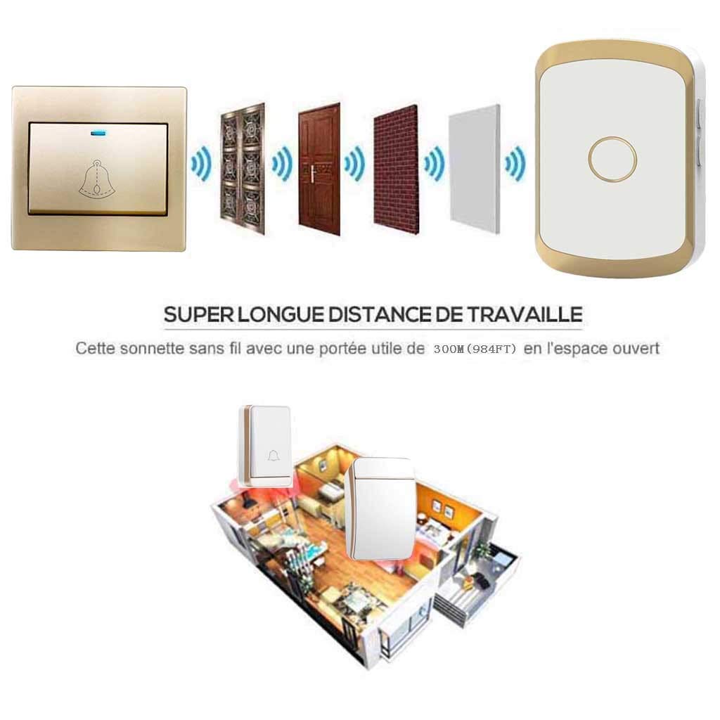 Timbre Inalámbrico para Puerta, Timbre De Casa AC 2 Transmisores 6 Receptores 36 Melodías Musicales / 4 Niveles De Ajuste De Volumen, Distancia De Transmisión De 300M (984FT),Oro