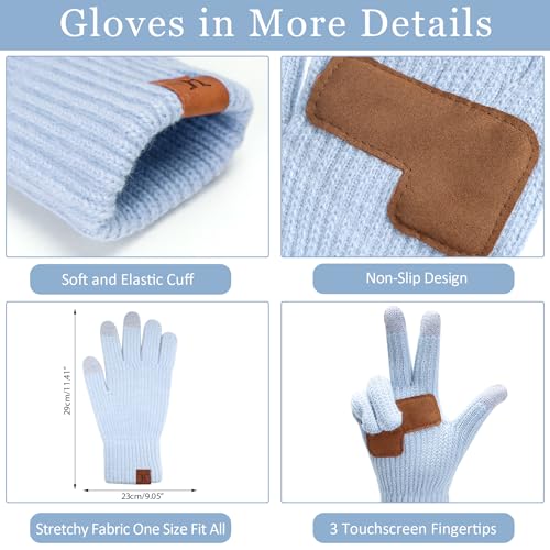 Womens Winter Warm Beanie Hat Long Neck Scarf Touchscreen Gloves Set Knit Skull Caps Pompom Fleece Gifts4