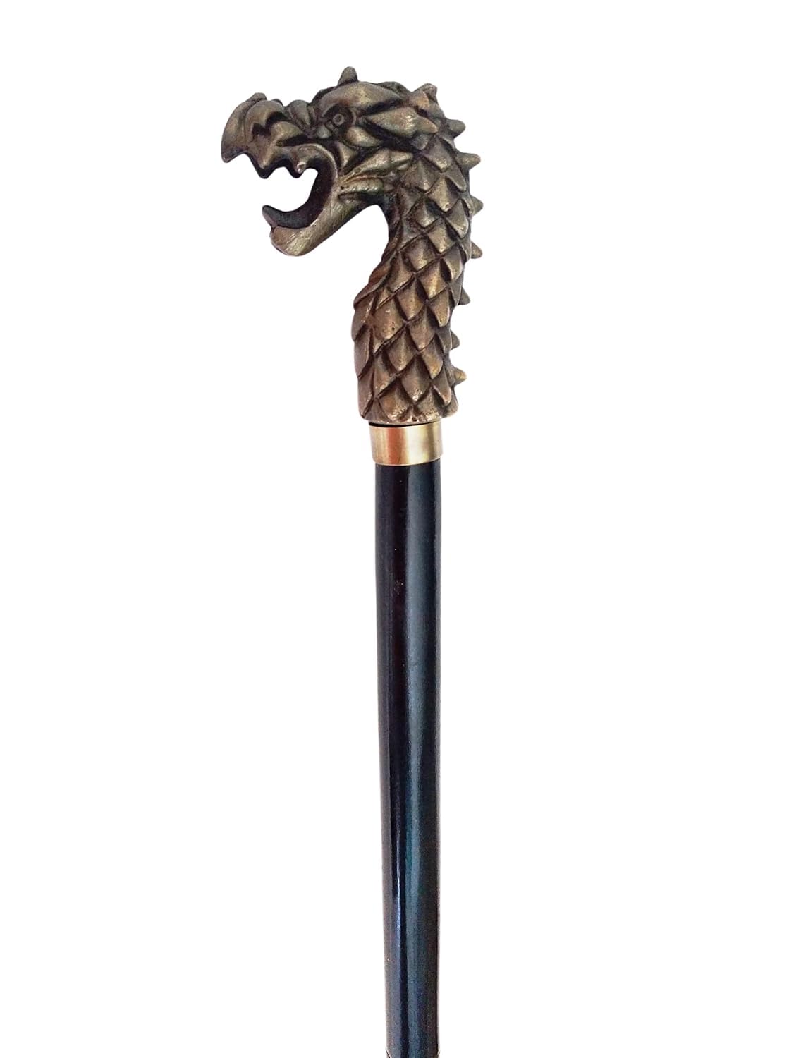 Walking Stick, Dragon Head Classic Look for Rich People 94 cm (36 inch / 3 Feet) Wood Cane with Brass Royal Handle, Golden Floral Design, Unisex-image-23