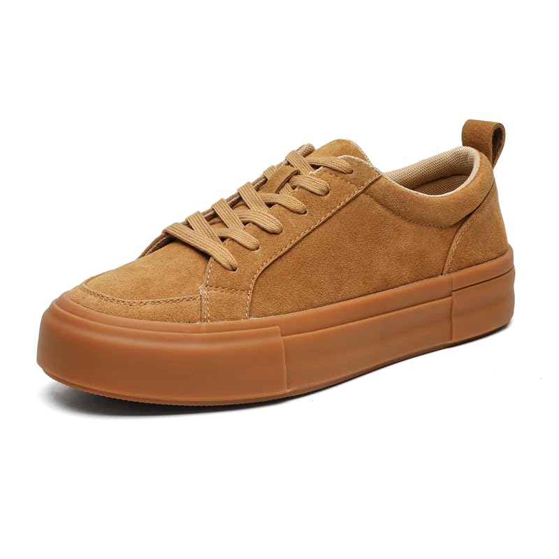 Suede Platform Sneakers, Low-Top Casual Shoes with Gum Sole, Camel2