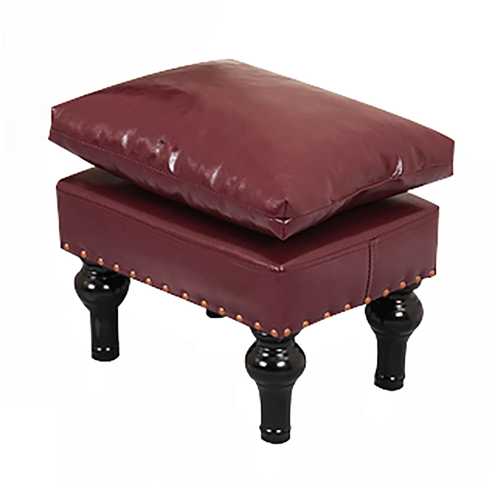 Repose-Pieds en Bois Massif Rustique et Cuir Violet 40 cm
