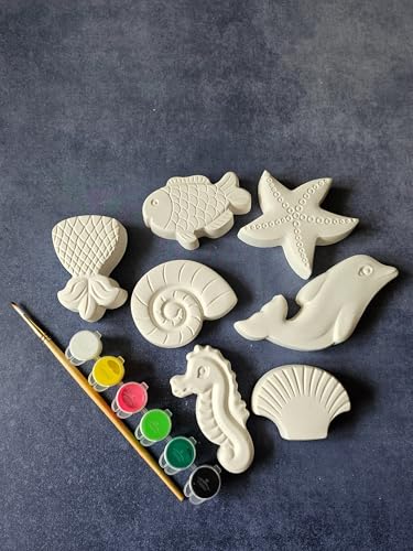 Image of Meenas DIY Kids Plaster Painting Kit - Paint Your Own 3D Figurines with Acrylic Colours & Brush | Perfect Birthday and Farewell Gift, Creative Art & Craft Activity Gift for Kids 2+ (Ocean)