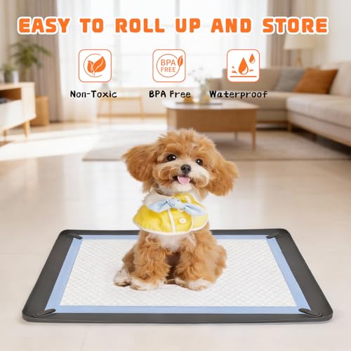 TekkPerry Dog Pee Pad Holder for Small Dogs,24\"x 24\" Non Slip Silicone Puppy Pad Holder with Magnetic Snaps Reusable High Edge Dog Potty Tray Indoor Puppy Toliet Training Mat - Thumbnail 6