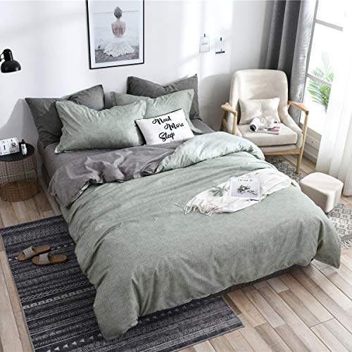 Odot Parure de lit 2 Personnes 3 Pièces Simple Housse de Couette Taies d'oreillers Microfibre Confortable Adulte Enfant Garçons Filles Literie Chambre Single King Size (180x220cm,Cendre Verte)