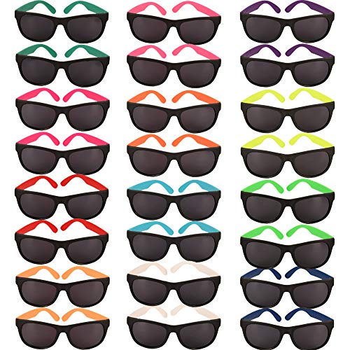 24 Pack 12 Colors Neon Party Sunglasses 80's Style With Dark Lens for Party Favors,Bulk Pool Party,Beach Party,Summer Party,Birthday Party,for Boys Girls Teens adults2