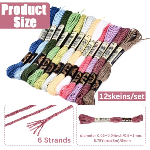Image of 12 Skeins 105 Yards Rainbow Embroidery Floss for Jewelry Making