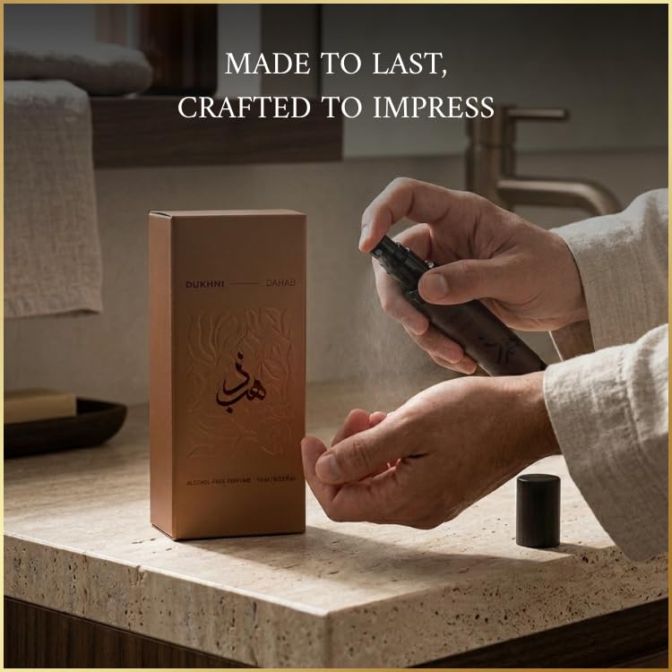 Dukhni Dahab 10 ml Non-Alcoholic Perfume Spray | Luxurious long lasting travel-friendly cologne | Opulent oriental floral woody scent for men & women | Eau de parfum