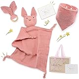 Feelhap Regalos para Bebes Recien Nacidos,Juego de Regalo para Bebé 4 Piezas Mantita para Bebé de Conejo,Juego de...