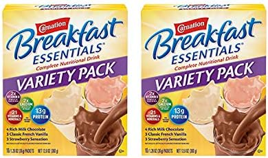 Carnation Breakfast Essentials Powder Drink Mix Variety Pack, Complete Nutritional Drink, 10 Count Box of 1.26 oz Packets (Pack of 2)