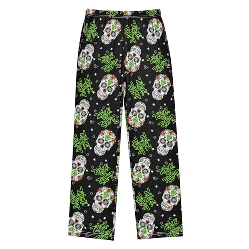 ZZXXB Trick Or Treat Skull Boys Long Pants Soft Trousers Elastic Waist Kids Lounge Bottoms with Pockets S-XL