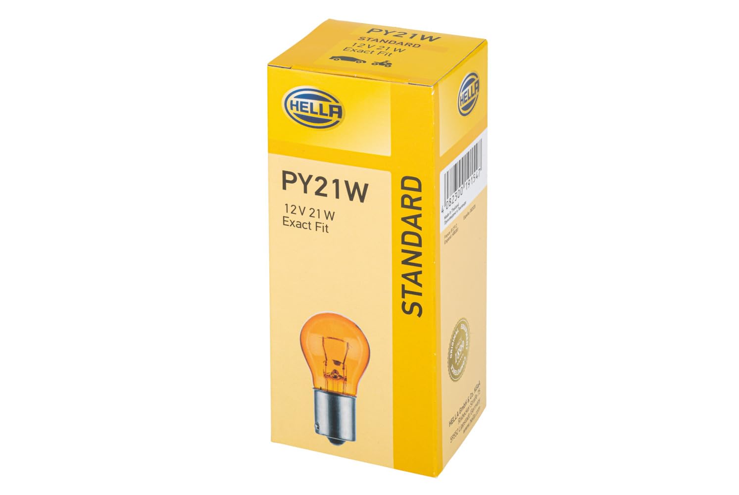 HELLA 8GA 006 841-121 Glühlampe - PY21W - Standard - 12V - 21W - Sockelausführung: BAU15s - Schachtel - Menge: 10