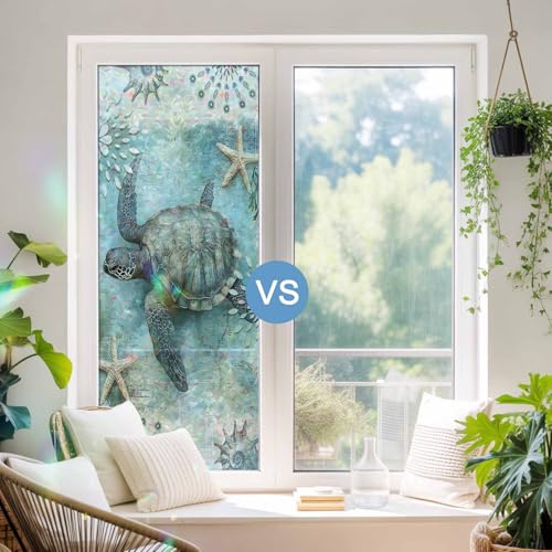 Vinilo decorativo para ventana con patrón de tortuga marina miniatura 6