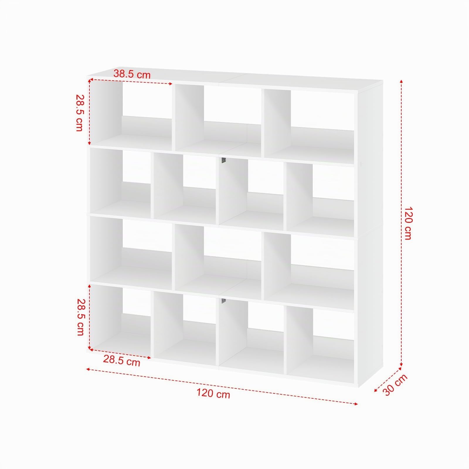 eSituro Estantería para Libros, Librería de Cubo de 14 Compartimentos | Estantería de Almacenamiento, Biblioteca Estantería para Dormitorio, Oficina y Salón, 120x30x120 cm, Blanco
