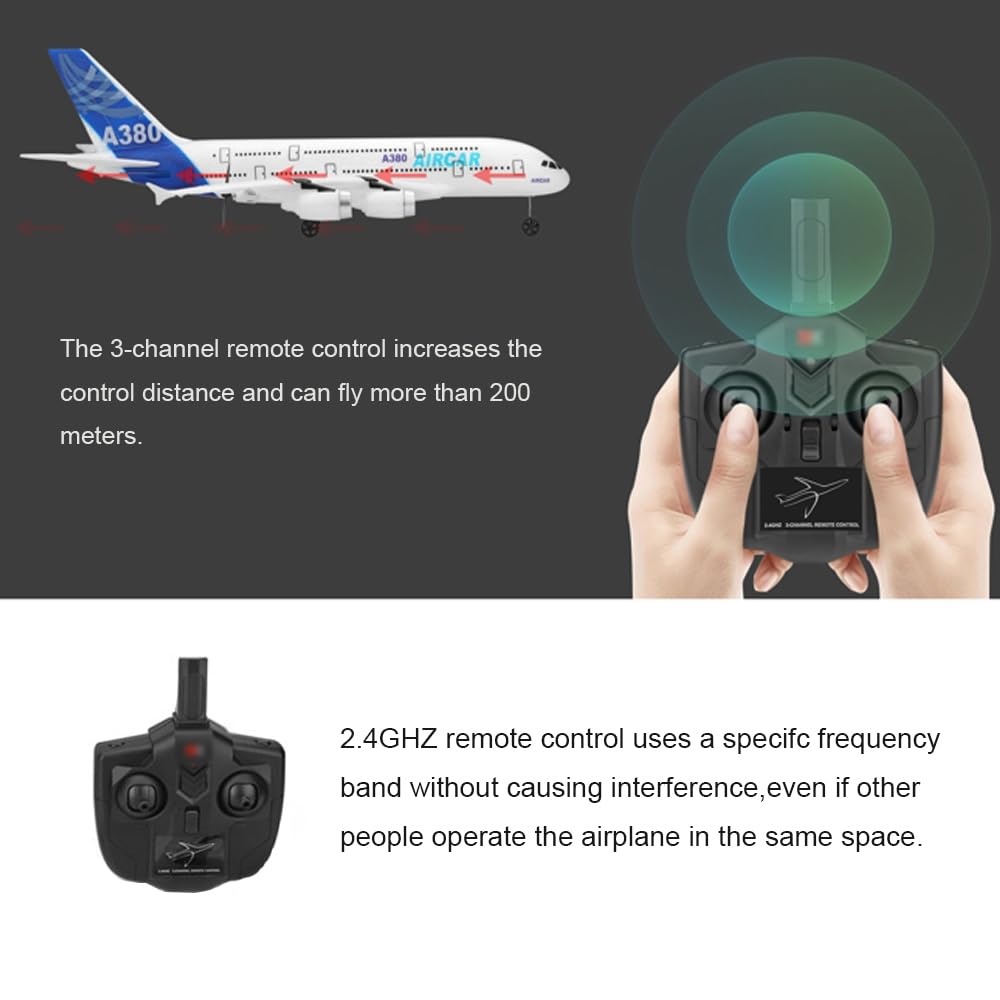 Aereo RC A120-Aircar A380, Aerei Telecomandato ad Ala Fissa EPP a 3 Canali per Esterni, Modello di Aereo A380 con Trasmettitore a 2,4 GHz