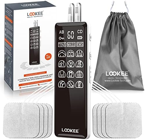 LOOKEE Premium LED 4-Channel TENS Unit EMS Massage Muscle Stimulator for Pain Relief Therapy, Independent 4 Channels Electric Pulse Massager with 36 Programs and 40 Intensity Levels