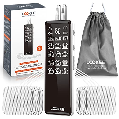 LOOKEE Premium LED 4-Channel TENS Unit EMS Massage Muscle Stimulator for Pain Relief Therapy, Independent 4 Channels Electric Pulse Massager with 36 Programs and 40 Intensity Levels